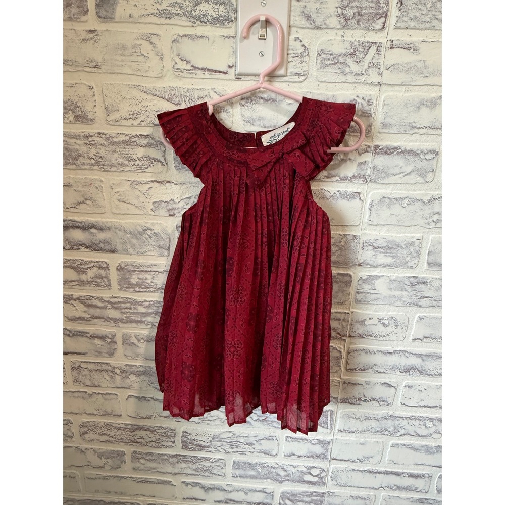 Indigo Soul Kids Burgundy Pleated Medallion Flutter Sleeve Dress 24M